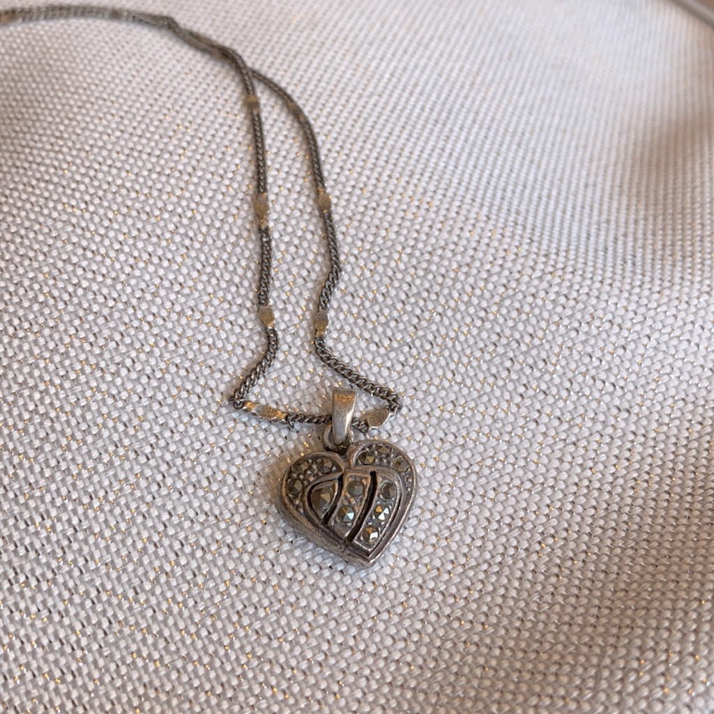 Sterling And Marcasite Heart Pendant  Chain